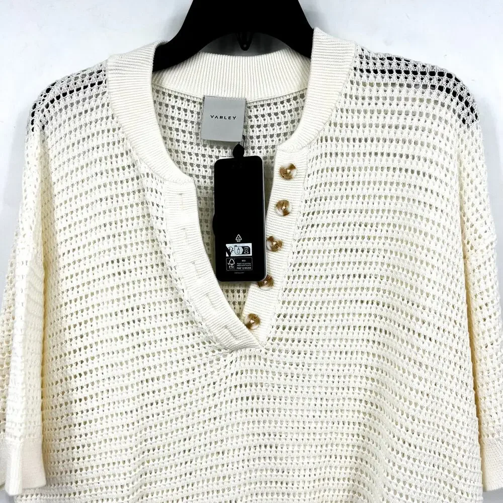 VARLEY Women's Callie Mesh Knit Top Large Beige Egret Short Sleeve NWT - Picture 6 of 13